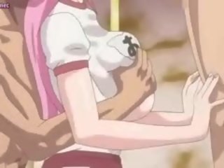 Groot meloned anime escorte krijgt mond gevulde