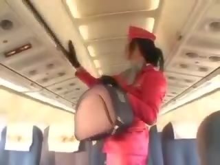 Tërheqës stjuardesë duke thithur manhood para cunnilingus