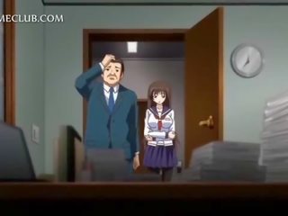 Anime mademoiselle v školní jednotný foukání velký šachta