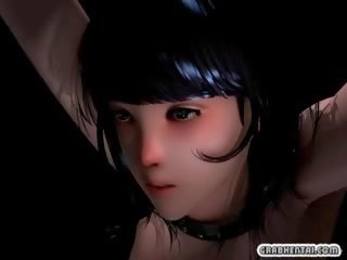 Chained 3D animated schoolgirl fingering pussy